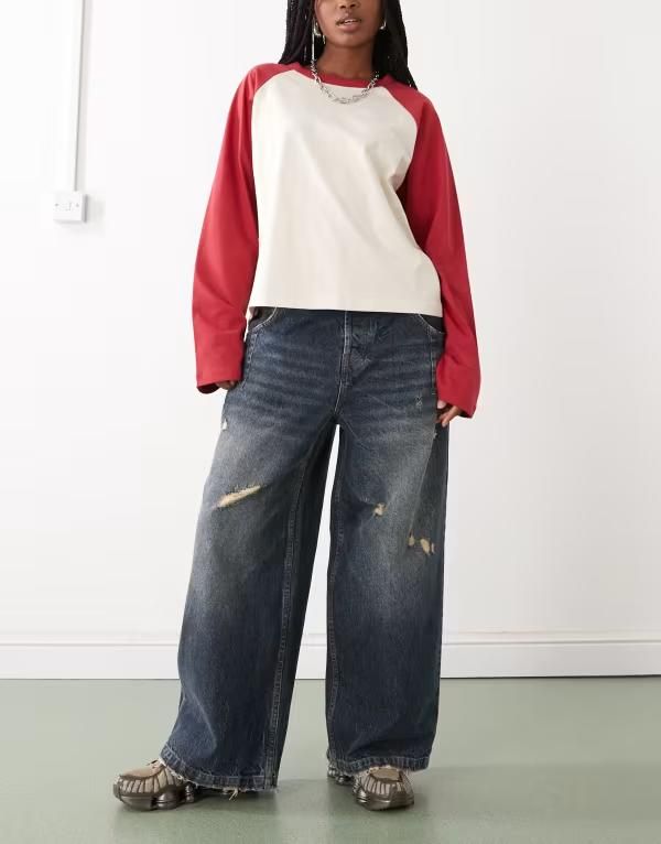 コルージョン レディース ボトムス デニムパンツ ジーンズ COLLUSION X007 XL baggy jeans in destroyed wash Destroyed wash