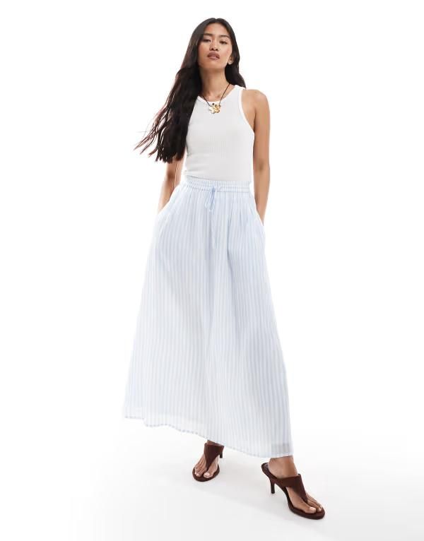 ミスセルフフリッジ レディース ボトムス スカート プリント マキシ Miss Selfridge maxi skirt striped print Blue stripe print ブルー