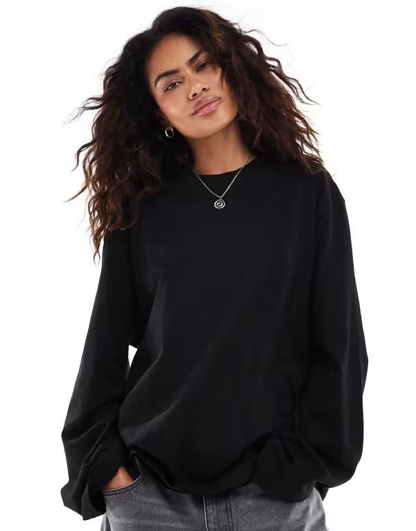 ウィークデイ レディース トップス Tシャツ Weekday oversized long sleeve top Black ブラック