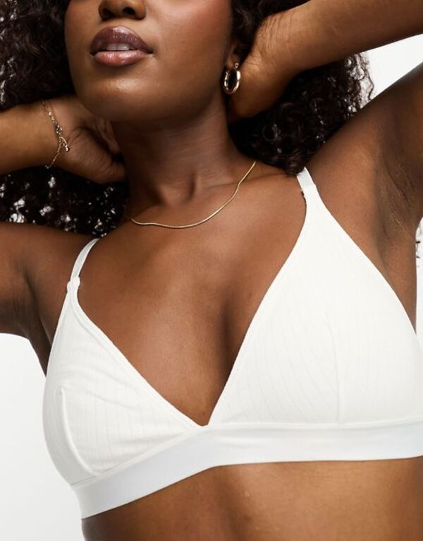 モンキ レディース アンダーウェア ブラジャー リブ Monki ribbed triangle bralet White ホワイト
