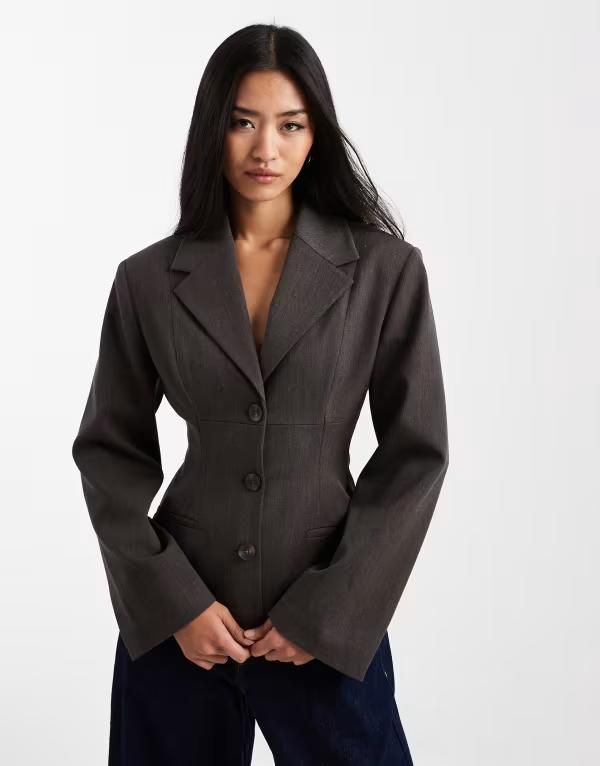 エイソス レディース アウター ジャケット・ブルゾン ブレザー ASOS DESIGN molded cinched blazer in charcoal チャコール