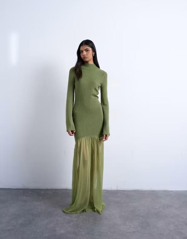 トップショップ レディース トップス ワンピースカート ニット Topshop knit full skirt dress in olive オリーブ