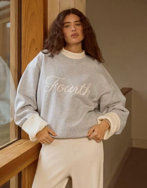 フォースレックレス レディース アウター ニット・セーター スウェット シャツ コットン ロゴ 4th Reckless cotton rich Fourth logo script stitch sweatshirt heather Gray Heather