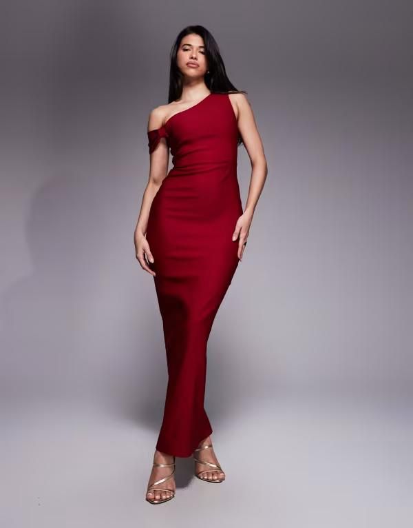 ベスパー レディース トップス ワンピース マキシ Vesper bengaline one shoulder knot detail maxi bodycon dress in wine ワイン
