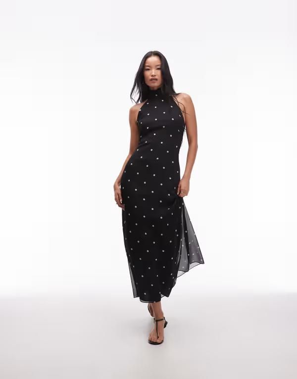 エイソス レディース トップス ワンピース ドット柄 シフォン ハイネック マキシワンピース ドット マキシ ASOS DESIGN chiffon high neck maxi dress polka dot Polka Dot ドット