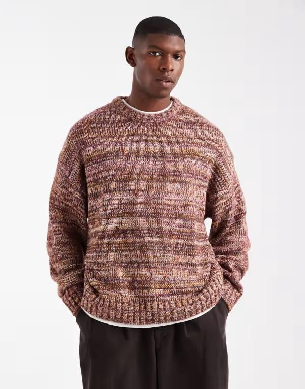 コットンオン メンズ アウター ニット・セーター クルーネック Cotton boxy fit fuzzy crew necknit sweater multi BROWN ブラウン