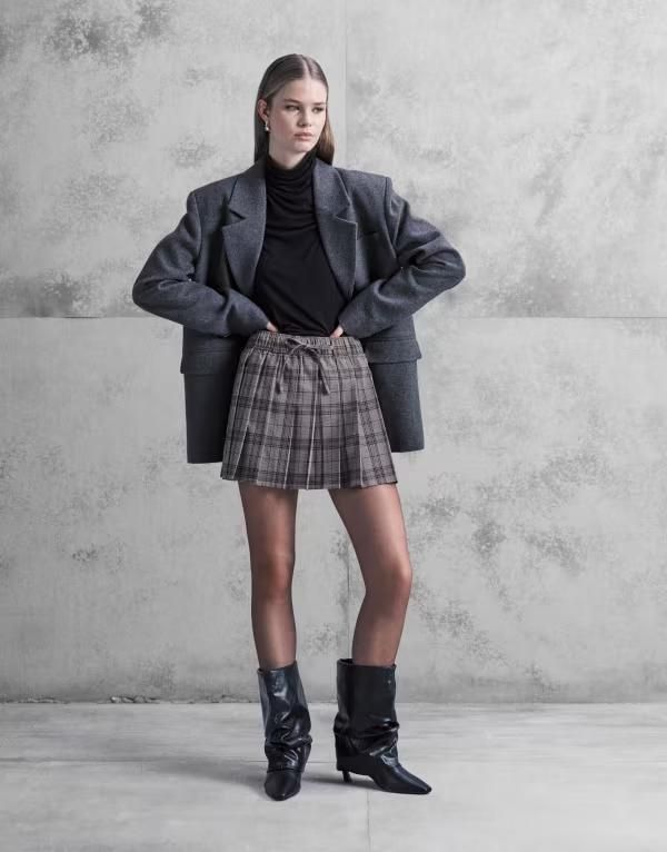 ノイジーメイ レディース ボトムスカート ハイウエスト プリーツ ミニ Noisy May pleated mini high waist skirt plaid Morel ベージュ