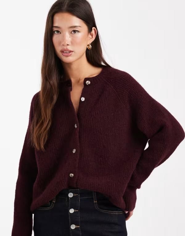 エイソス レディース アウター カーディガン ニット ASOS DESIGN knit raglan cardigan in plum プラム