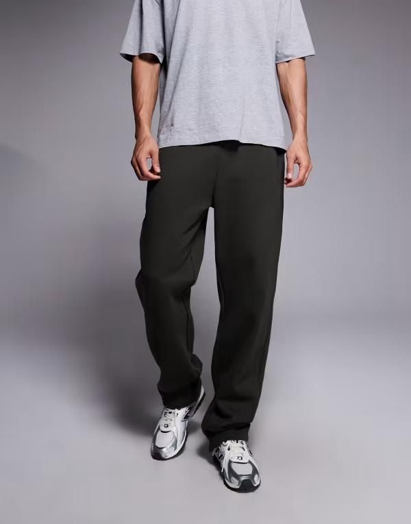 エイソス メンズ ボトムス カジュアルパンツ ストレート スウェットパンツ ASOS DESIGN premium heavyweight straight leg sweatpants in 400gsm in dark Elegance グリーン