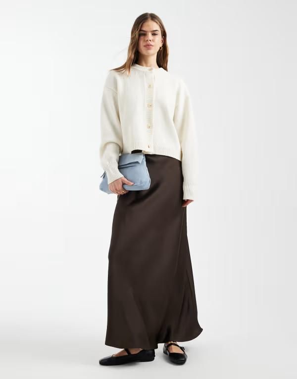 ヴェロモーダ レディース ボトムスカート サテン マキシ Vero Moda satin maxi skirt in chocolate チョコレート