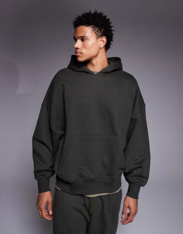 エイソス メンズ アウター パーカー・スウェット ASOS DESIGN premium heavyweight oversized hoodie 400gsm in dark Elegance グリーン