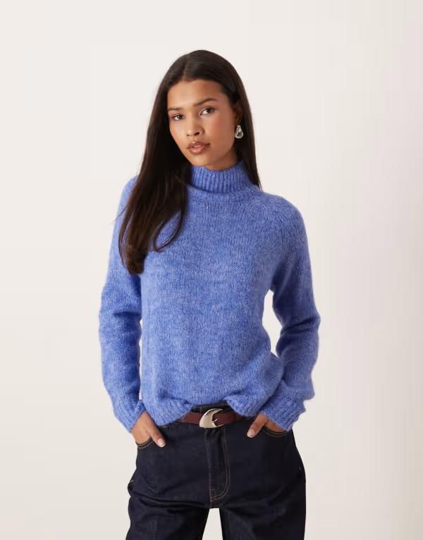 ジェイディーワイ レディース アウター ニット・セーター ハイネック JDY high neck textured knit sweater in bright BLUE ブルー