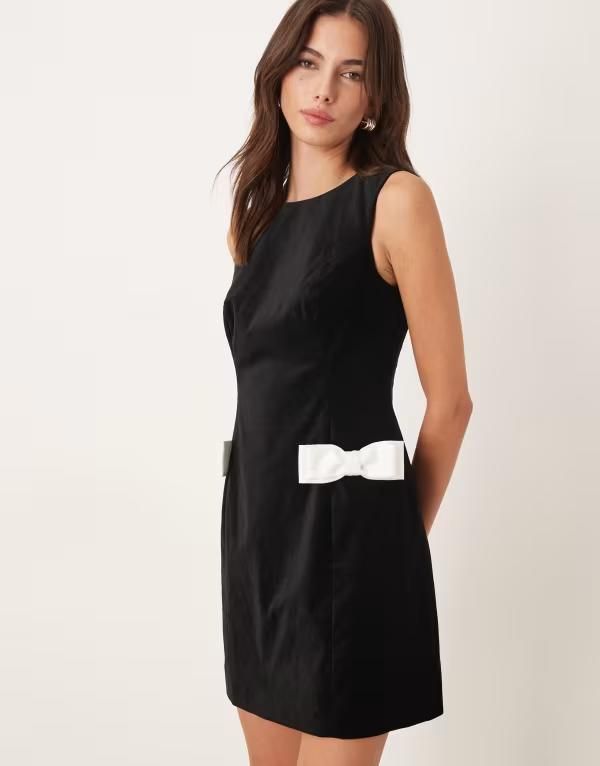 ノーバディーズ チャイルド レディース トップス ワンピース ミニ Nobodys Child mini shift dress with white bow detail Black ブラック
