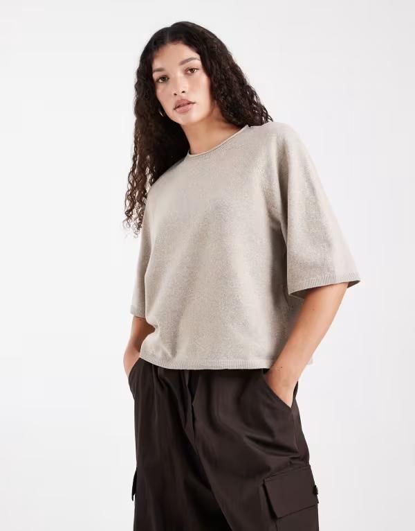 オンリー レディース アウター ニット・セーター ニット ONLY boxy knit short sleeve top Beige ベージュ