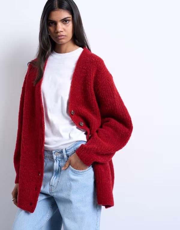 トップショップ レディース アウター カーディガン ニット Topshop knit ultimate boyfriend cardigan Red レッド