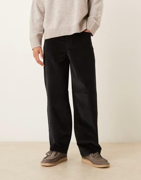 エイソス メンズ ボトムス カジュアルパンツ コーデュロイ ASOS DESIGN loose straight pants corduroy Black ブラック
