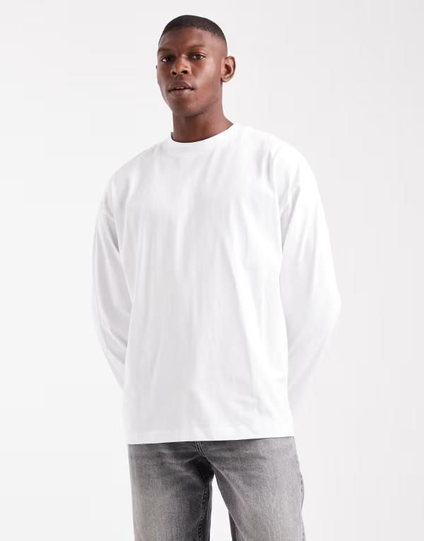 エイソス メンズ トップス Tシャツ ハイネック シャツ ASOS DESIGN essential oversized high neck long sleeve Tshirt WHITE ホワイト