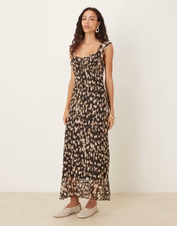 エイソス レディース トップス ワンピース アニマル柄 プリント メッシュ ミディ ASOS DESIGN mesh double frill midi tea dress in abstract animal print Abstract animal アニ 7,186円
