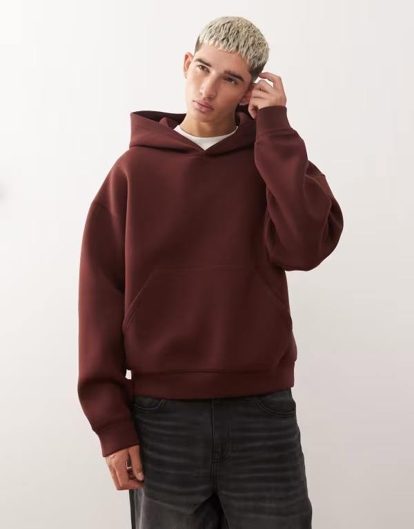 ウィークデイ メンズ アウター パーカー・スウェット スキューバ パーカー Weekday Simon hoodie in scubastyle fabric Burgundy バーガンディ