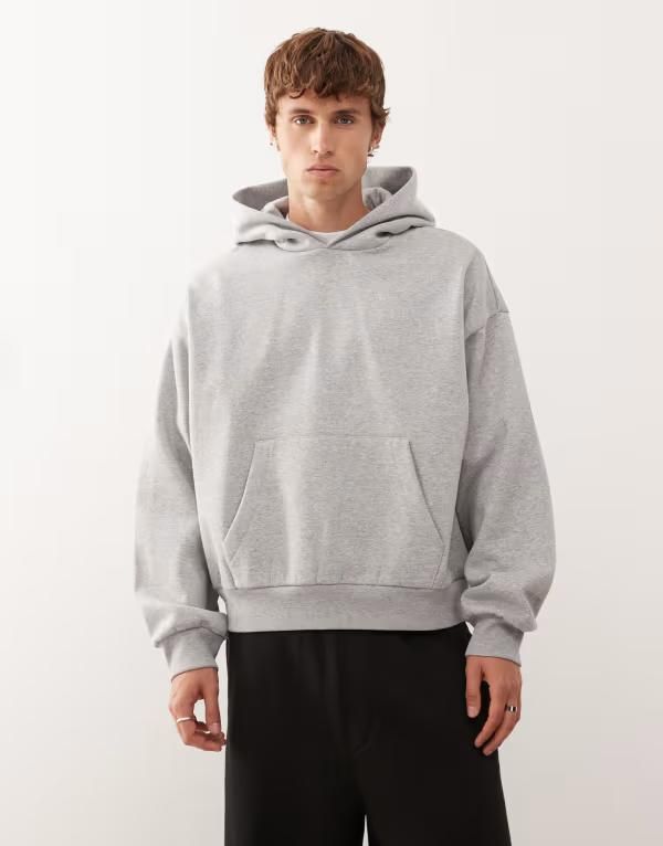ウィークデイ メンズ アウター パーカー・スウェット ジャージー Weekday heavyweight jersey oversized boxy fit hoodie in heather Gray melange グレー