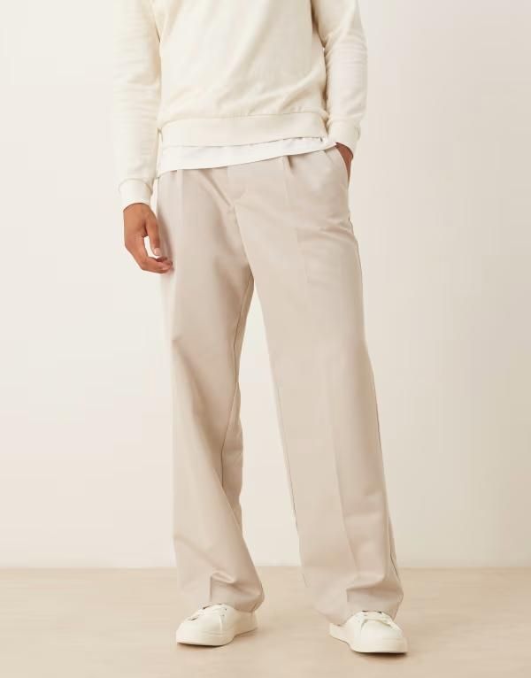 エイソス メンズ ボトムス カジュアルパンツ ワイドレッグ パンツ ASOS DESIGN smart wide leg pants in stone STONE ストーン
