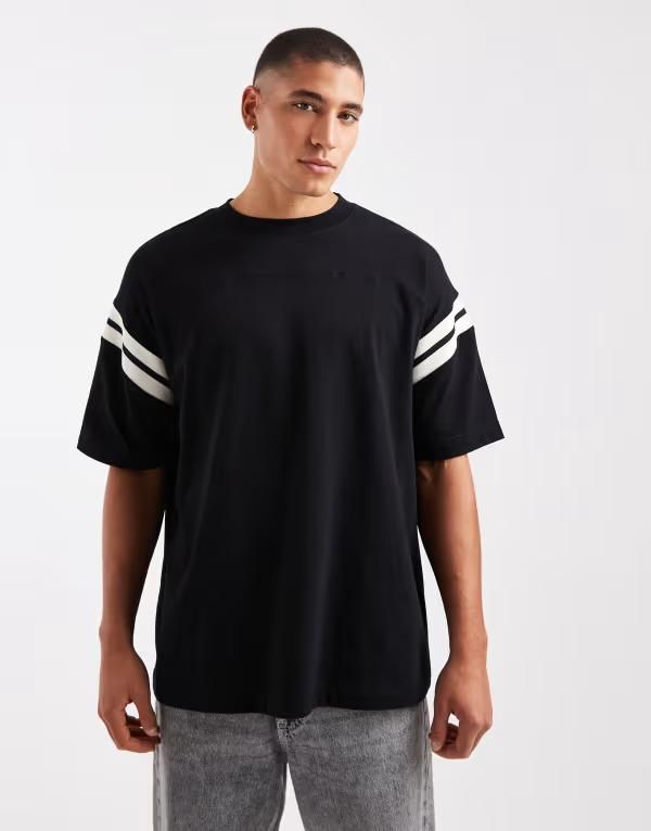 エイソス メンズ トップス Tシャツ コントラスト ASOS DESIGN heavyweight oversized boxy tshirt with contrast panel Black ブラック
