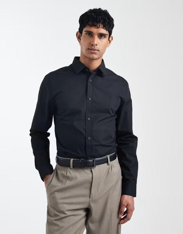 エイソス メンズ トップス シャツ ASOS DESIGN regular smart poplin shirt Black ブラック