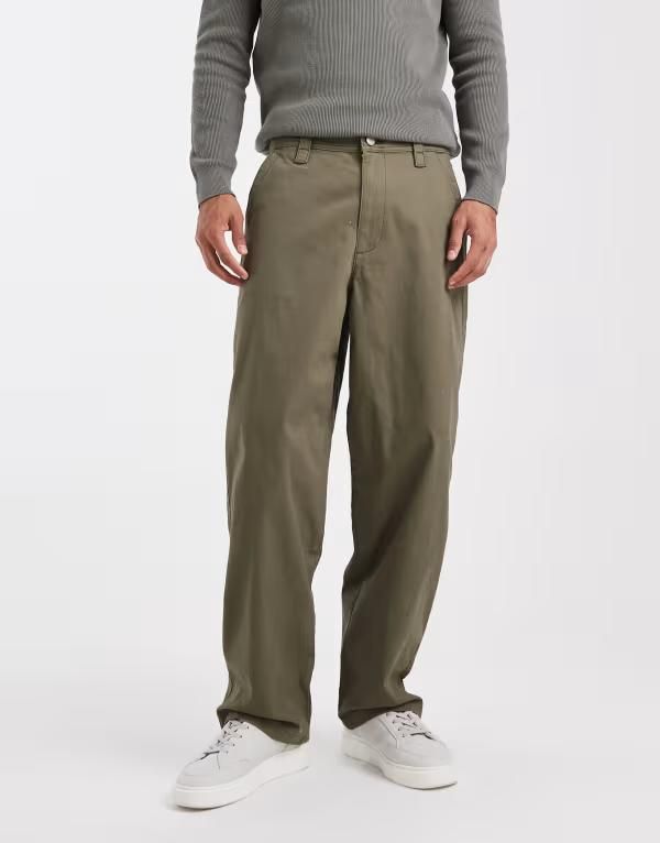 エイソス メンズ ボトムス カジュアルパンツ ストレート ASOS DESIGN loose straight leg chinos Khaki カーキ