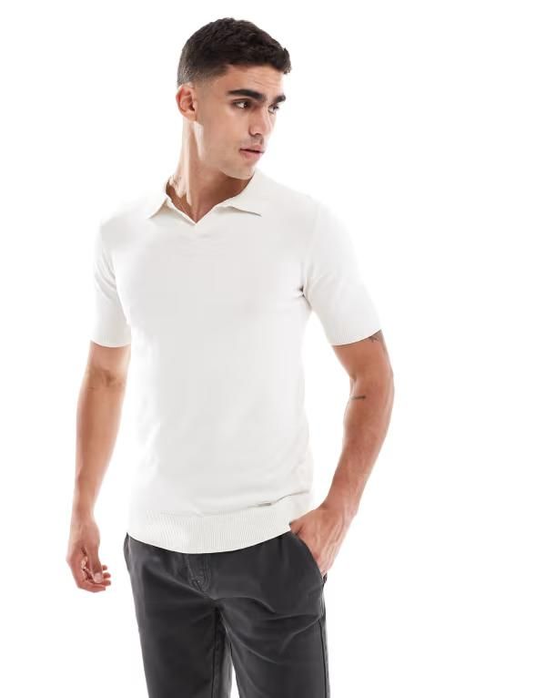 スリードベア メンズ トップス ポロシャツ コットン Threadbare cotton rich polo top in ecru ECRU エクリュ