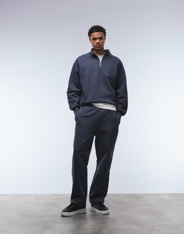 エイソス メンズ ボトムス カジュアルパンツ パンツ スウェットパンツ ASOS DESIGN premium heavyweight oversized sweatpants in 650 gsm NAVY ネイビー