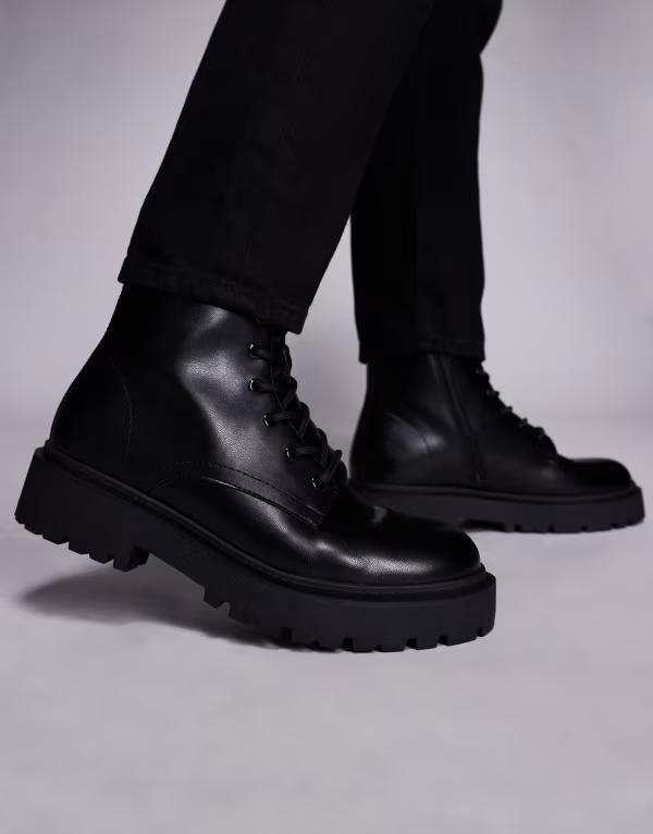 エイソス メンズ シューズ ブーツ・レインブーツ レース ASOS DESIGN lace up boots with chunky sole Black ブラック