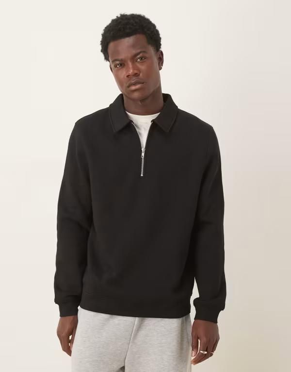エイソス メンズ アウター パーカー・スウェット ハーフジップ スウェット シャツ ASOS DESIGN quarter zip collared sweatshirt Black ブラック