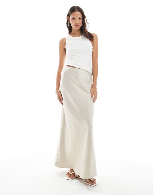 ヴェロモーダ レディース ボトムスカート サテン マキシ Vero Moda satin bias cut maxi skirt in stone Pumice stone ストーン