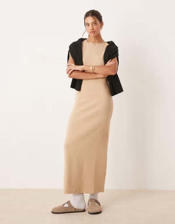 エイソス レディース トップス ワンピース マキシワンピース キャップ マキシ ASOS DESIGN super soft cap sleeve column maxi dress in oat Oatmeal オートミール
