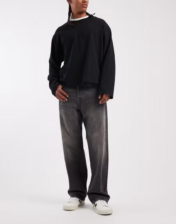 ジャック アンド ジョーンズ メンズ ボトムス デニムパンツ ジーンズ Jack Jones alex baggy jeans in washed Black Denim ブラック