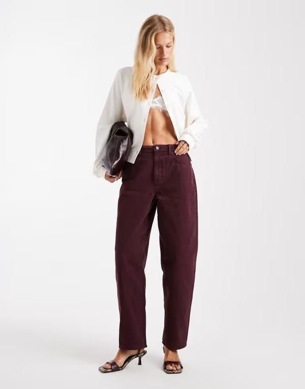 エイソス レディース ボトムス デニムパンツ ジーンズ ASOS DESIGN barrel leg jeans Burgundy バーガンディ