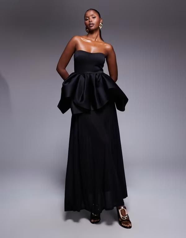 エイソス レディース トップス ワンピース シアースカート マキシワンピース シアー スキューバ スカート マキシ ASOS DESIGN bandeau with sheer skirt maxi dress in scubastyle fabric Bla