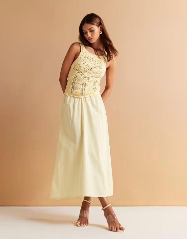 エイソス レディース トップス ワンピース マキシワンピース ニット マキシ ASOS DESIGN knit poplin mix maxi dress in buttermilk yellow Buttermilk イエロー 11,346円