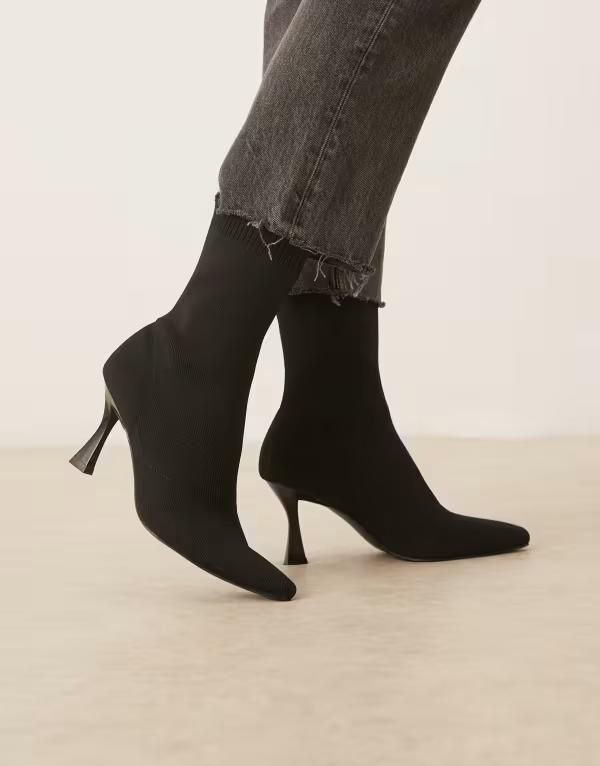 エイソス レディース シューズ ブーツ・レインブーツ ニット ASOS DESIGN Wide Fit Reagan chisel toe sock boots knit BLACK KNIT ブラック