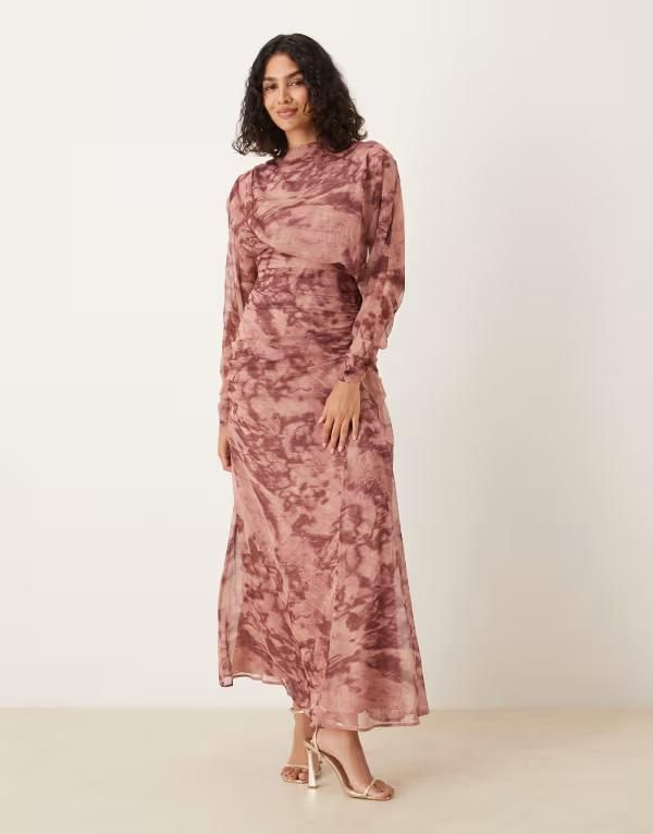 エイソス レディース トップス ワンピース プリント ギャザー マキシ ASOS DESIGN blouson ruchedetail maxi dress in abstract print Abstract print 13,490円