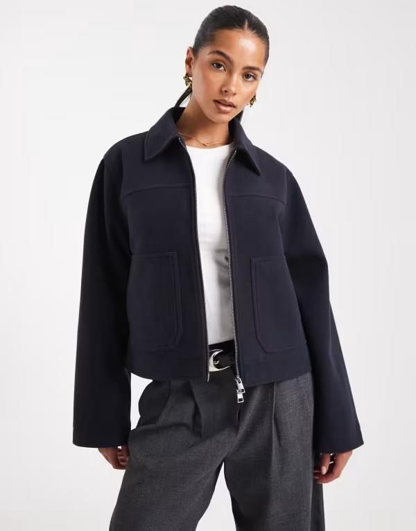 エイソス レディース アウター ジャケット・ブルゾン ASOS DESIGN top collar zip up jacket Navy ネイビー
