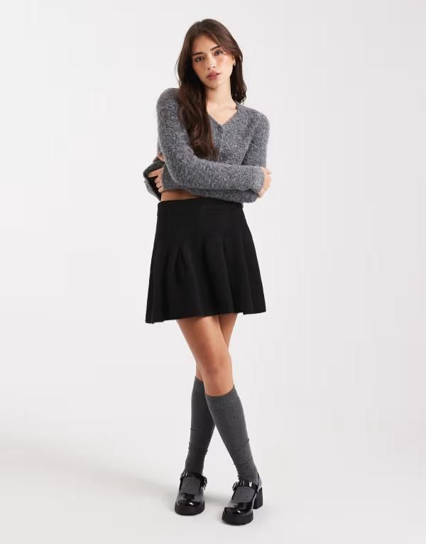 ミスセルフフリッジ レディース ボトムス スカート プリーツ ミニ ニット Miss Selfridge pleated knit mini skirt Black ブラック