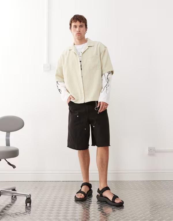ウィークデイ メンズ トップス シャツ Weekday oversized cord camp collar shirt Beige ベージュ