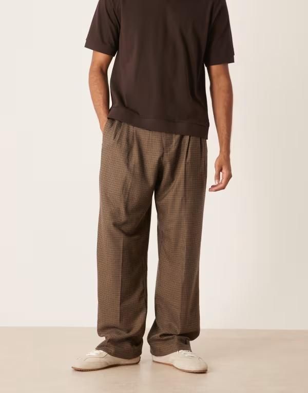 エイソス メンズ ボトムス カジュアルパンツ ワイドレッグ パンツ ASOS DESIGN smart wide leg pants with front pleats in dark Dark brown ブラウン