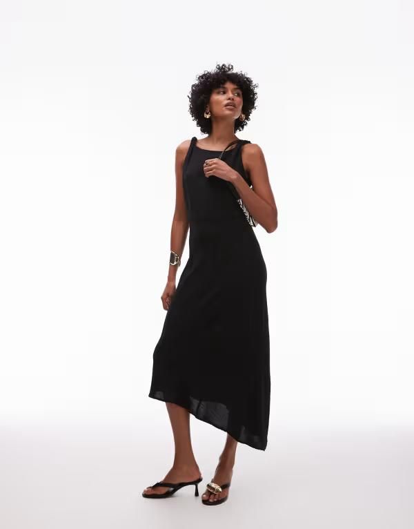 マンゴ レディース トップス ワンピース マキシワンピース ノースリーブ マキシ Mango aysmmetric sleeveless maxi dress Black ブラック