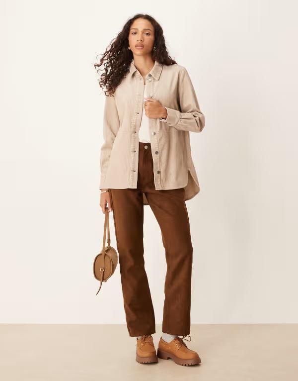 ジェイディーワイ レディース アウター ジャケット・ブルゾン リラックスフィット JDY relaxed fit cord shacket in cream Taupe トープ 13,285円