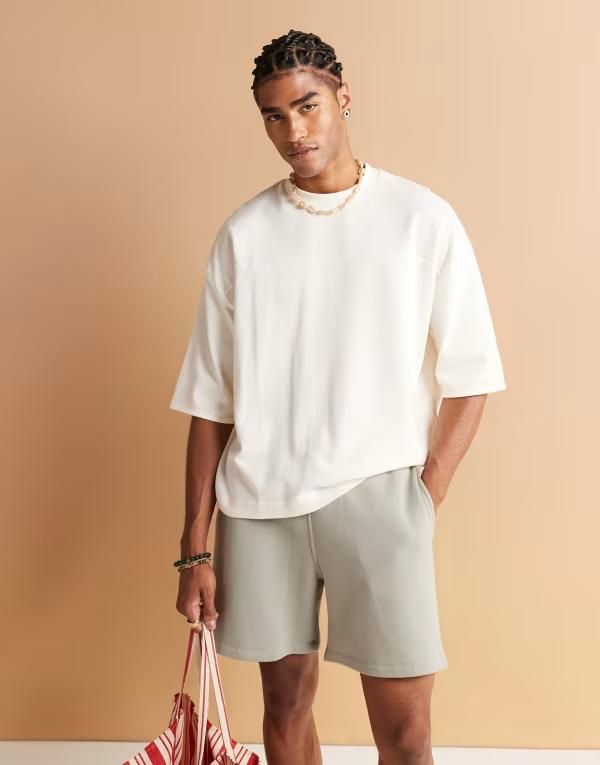 エイソス メンズ トップス Tシャツ ASOS DESIGN oversized boxy half sleeve Tshirt in cream Coconut milk クリーム