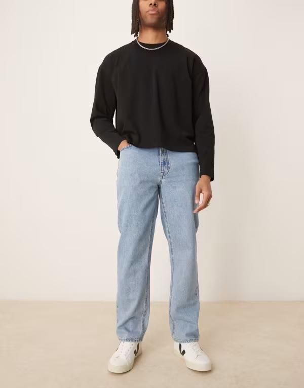 エイソス メンズ ボトムス デニムパンツ ASOS DESIGN straight jean in light wash LIGHT WASH BLUE ブルー