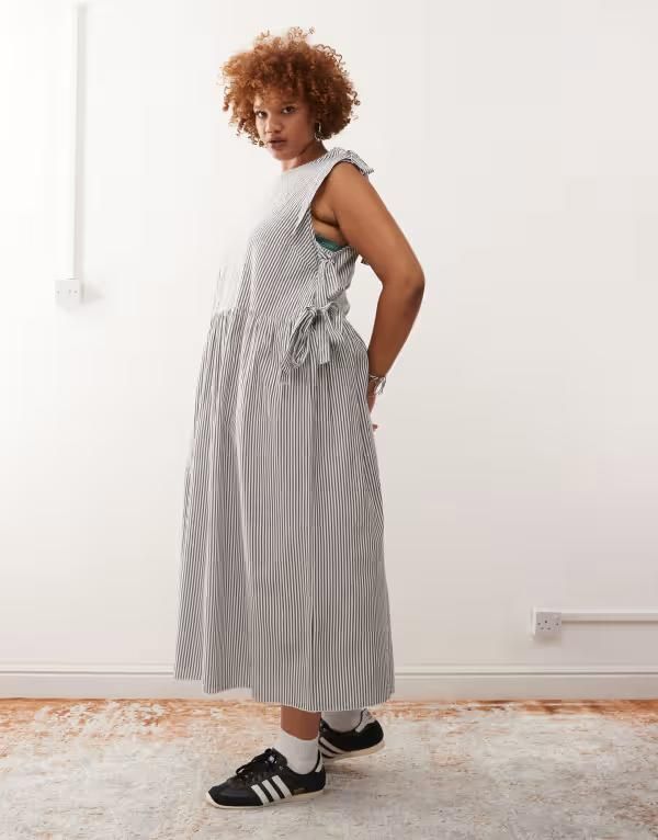 コルージョン レディース トップス ワンピース タイディテール ミディワンピース プラスサイズ ミディ COLLUSION Plus wrap tie detail midi dress and white stripes Gray グレー 13,665円
