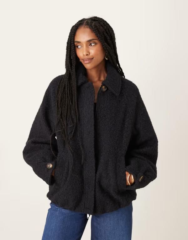 エイソス レディース アウター ジャケット・ブルゾン ジャケット ASOS DESIGN top collar brushed bomber jacket navy ネイビー